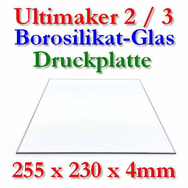 Borosilikat Glas Druckplatte 255x230x4mm UM2 UM3