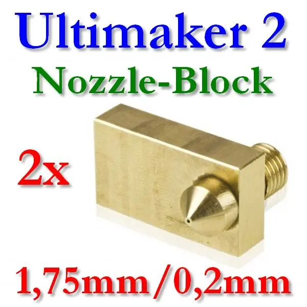 2x Brass Nozzle-Block 0.2mm 1.75mm for Ultimaker 2