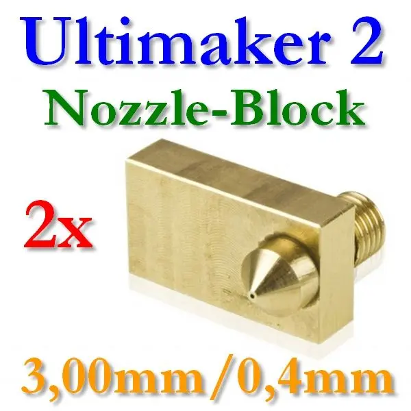 2x Messing Düsen-Block 0,4mm 3,00mm für Ultimaker 2