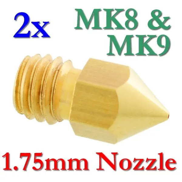 2x MK8 MK9 Präzisions 3D Drucker Düse Messing 0,2 bis 0,8mm