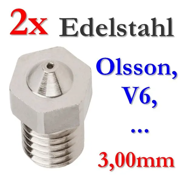 2x V6 jhead Edelstahl Düse für 3,00mm 0,2 bis 0,8mm